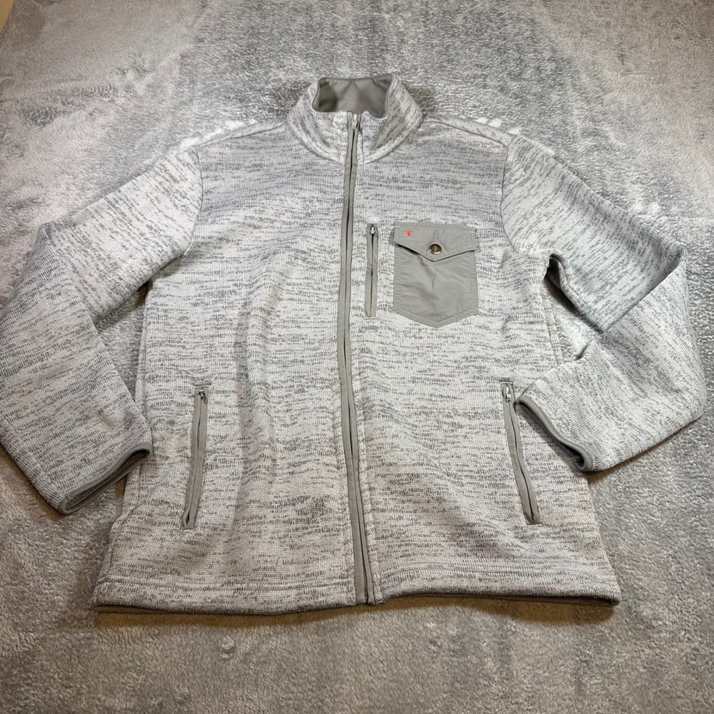 Criquet Mens Full Zip Heather Gray Sweater Fleece Jacket Mock Neck Small Gray